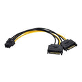 Dual SATA power splitter cable to PCIe 6-pin power adapter, 10cm with black connectors
