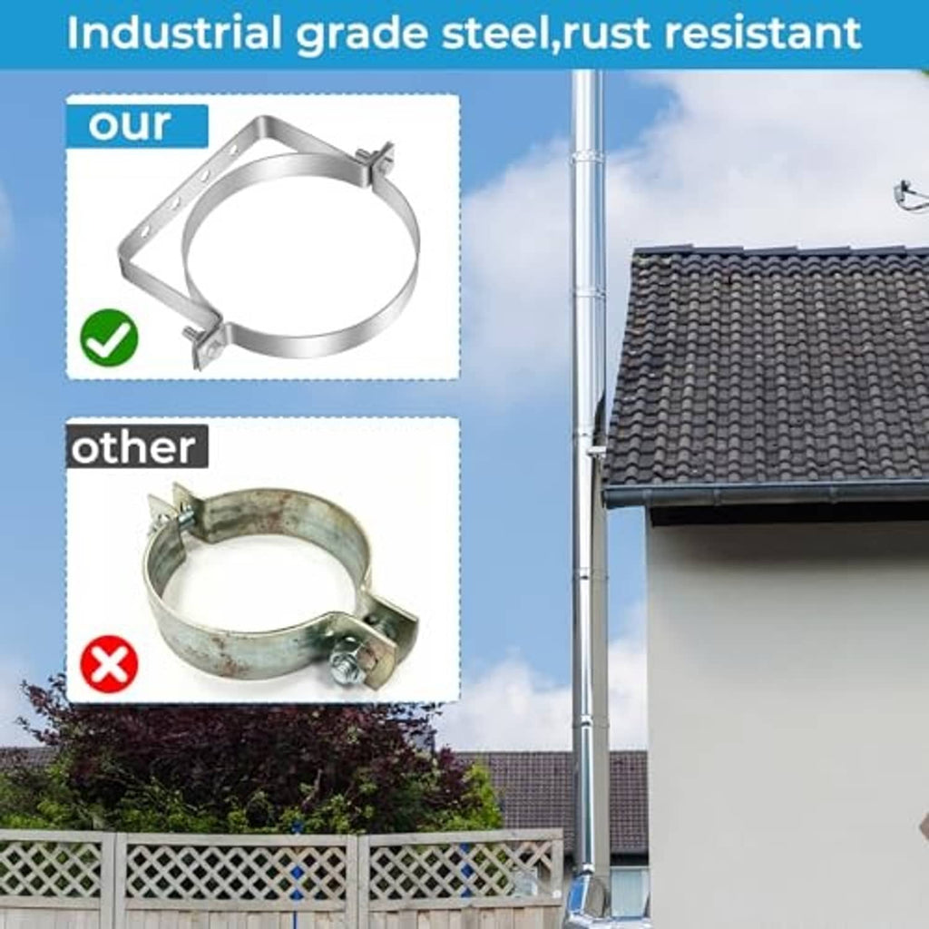 Rust-resistant stainless steel split-ring pipe hanger bracket with mounting bolts