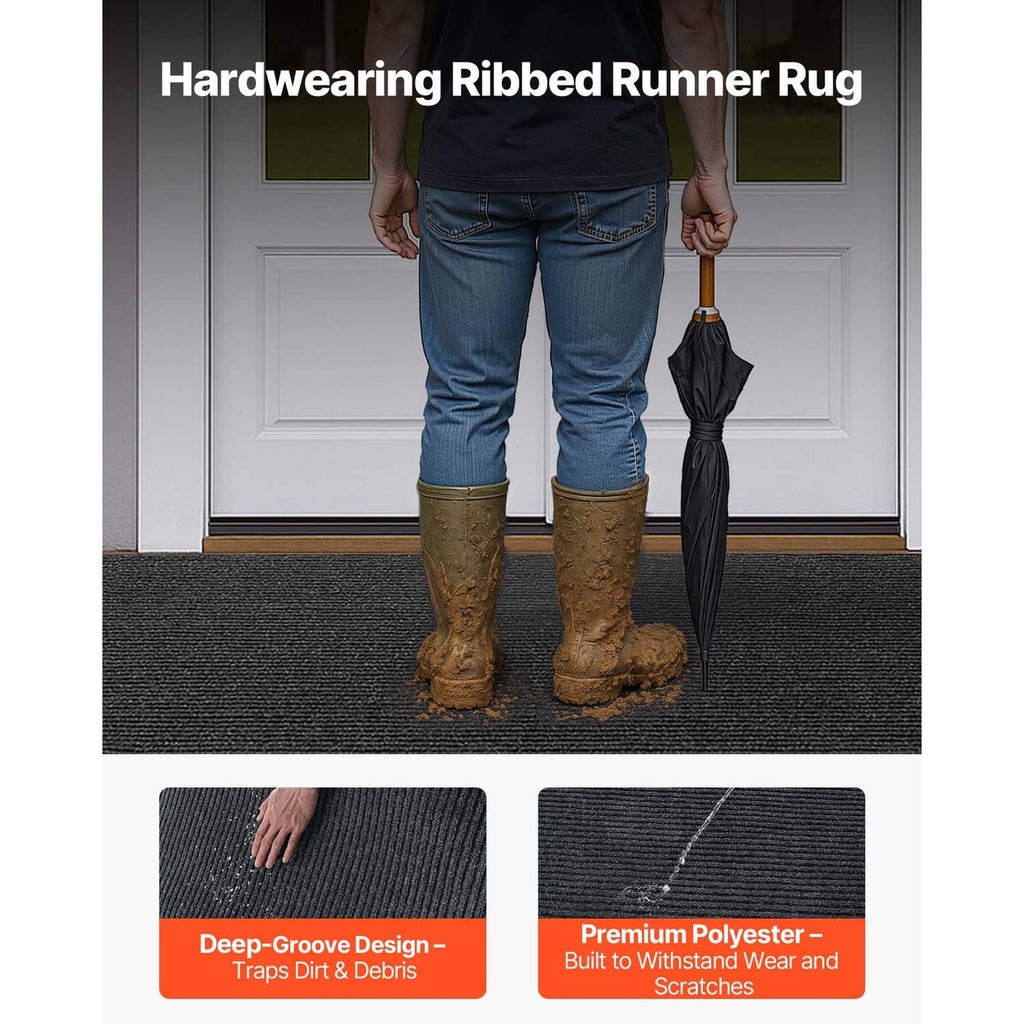 Front door mat with ribbed surface texture shown underfoot