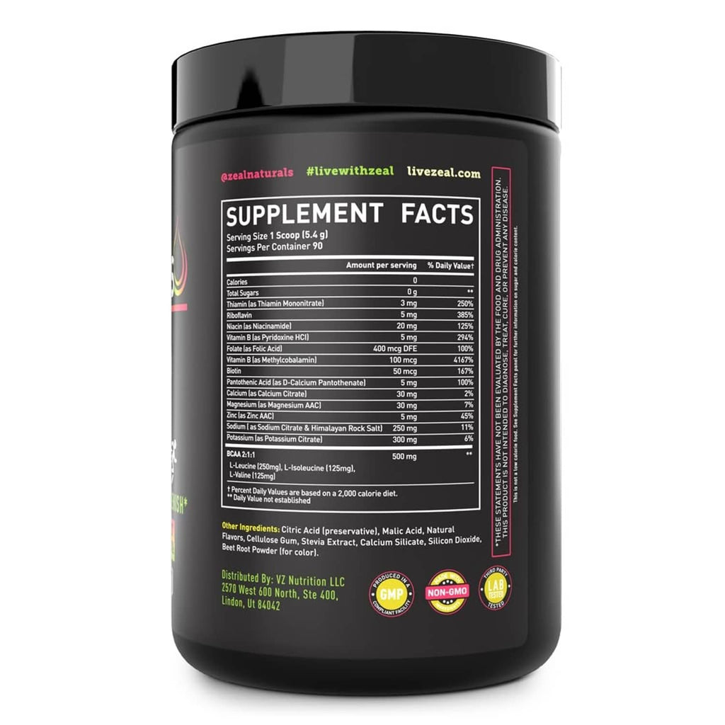 Black electrolytes powder supplement tub with back Supplement Facts panel