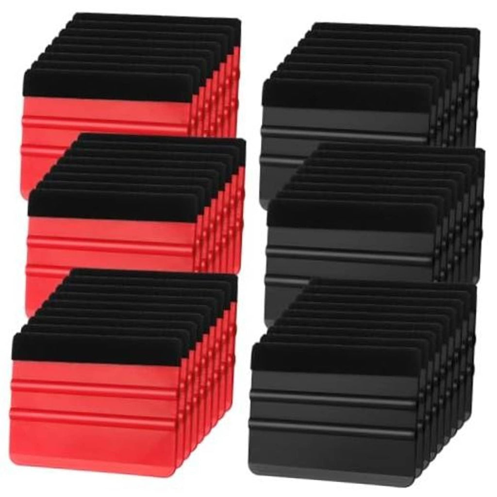 Set of red and black plastic vinyl squeegees with felt edge, 4-inch