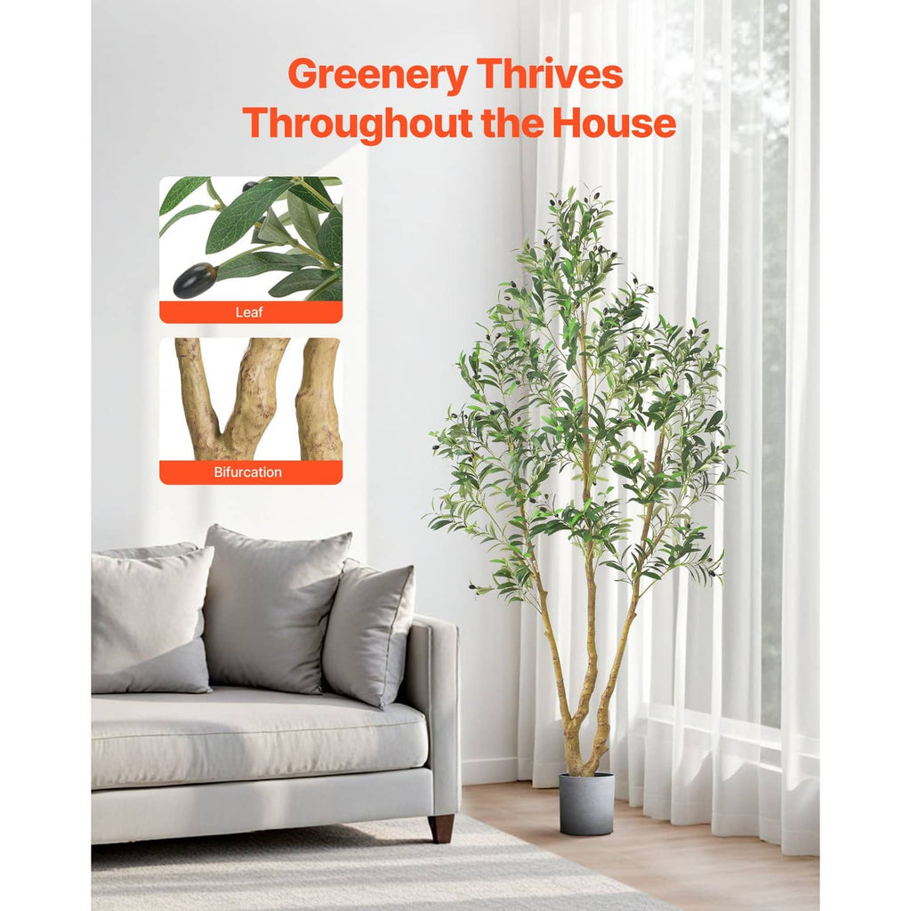 Artificial olive tree with dense green foliage in a black pot