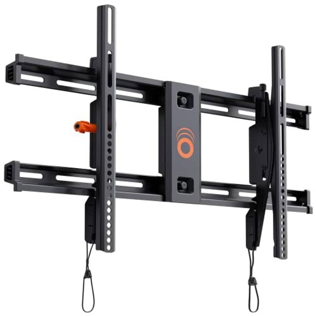 Low-profile wall TV mount bracket with tilt panel and adjustable side arms, black
