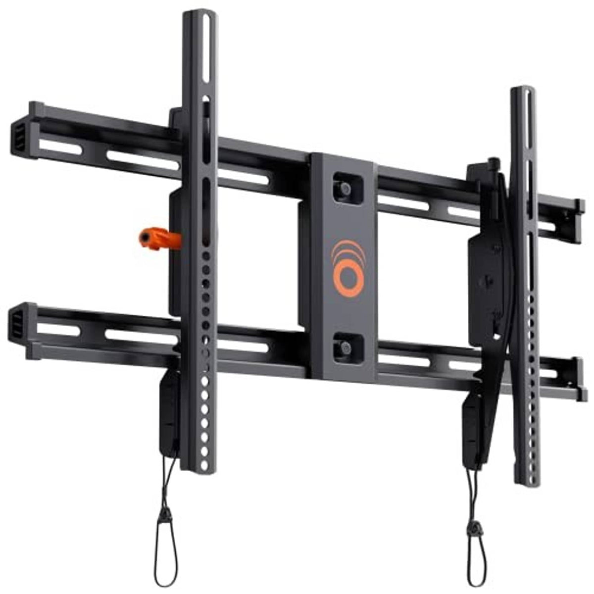 Low-profile wall TV mount bracket with tilt panel and adjustable side arms, black
