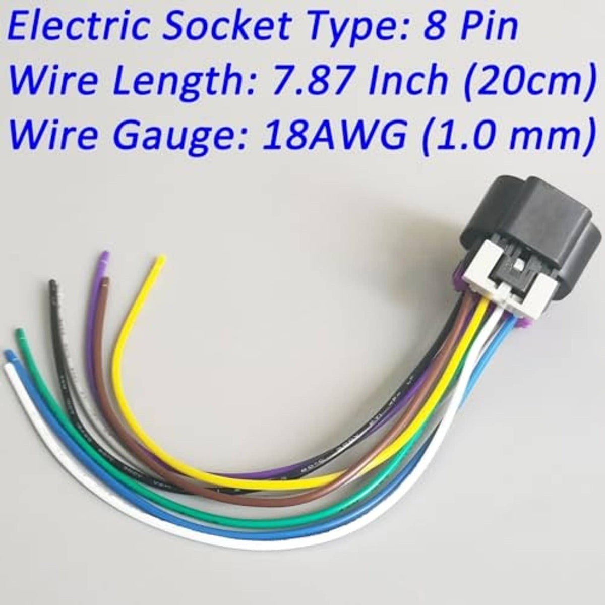 8-pin electric socket wiring harness pigtail with 7.87-inch multicolor wires