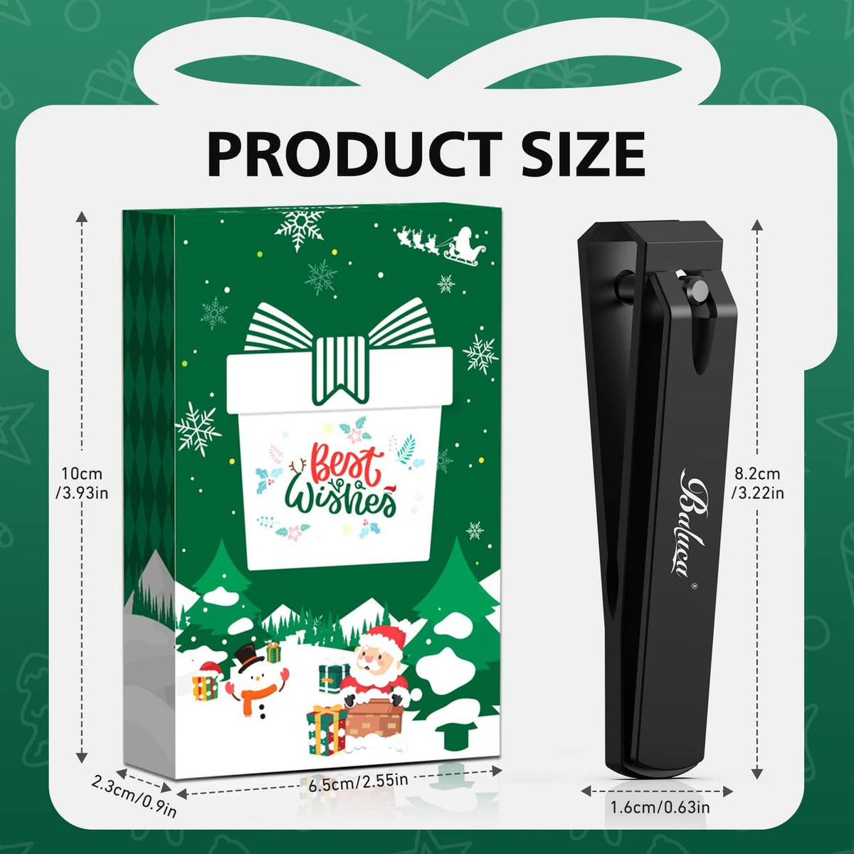 Straight-edge toenail clipper product size diagram with black clipper dimensions