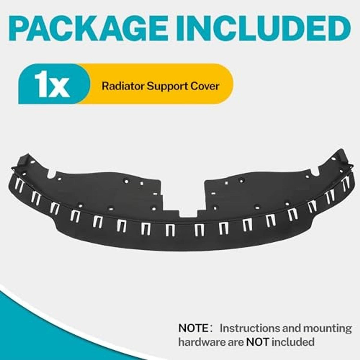 Black radiator support cover included piece, curved with mounting holes