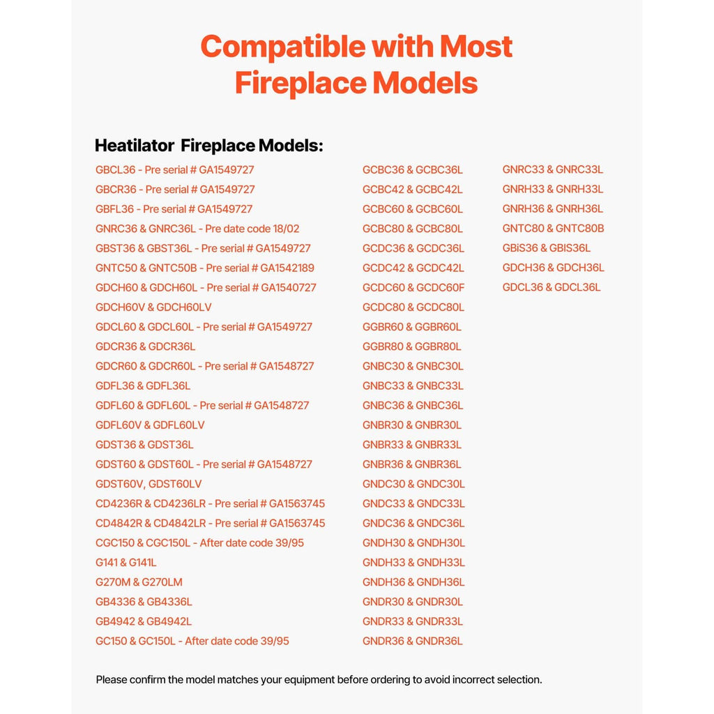Natural gas pilot assembly compatibility list for fireplace heater models