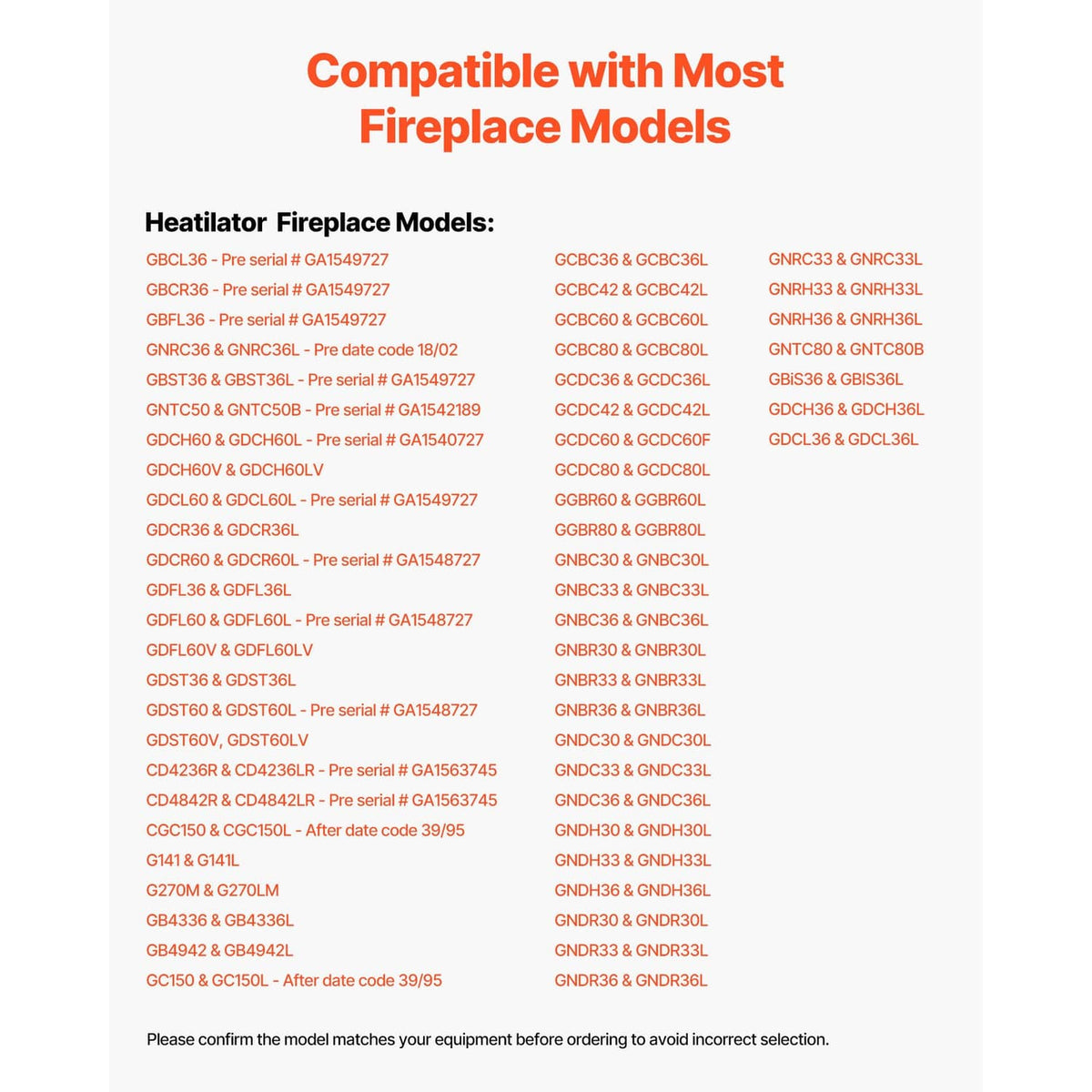 Natural gas pilot assembly compatibility list for fireplace heater models