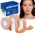 Beige anti-wrinkle face tape rolls with curved adhesive strips, 2 rolls