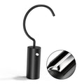 Black stainless-steel pool cleaner hook with curved handle and cylinder base