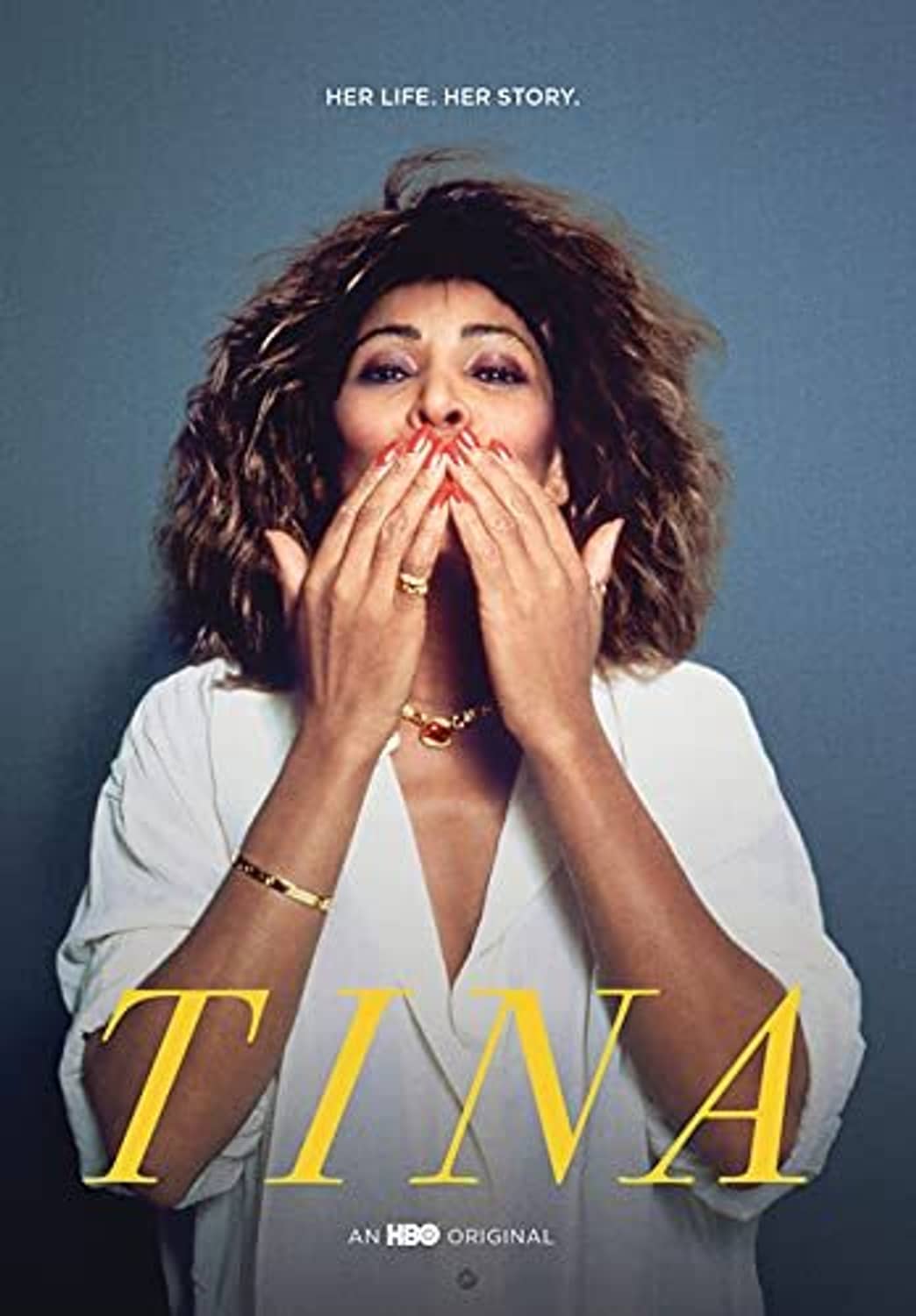 Tina DVD cover with woman covering mouth with both hands, short dark hair.