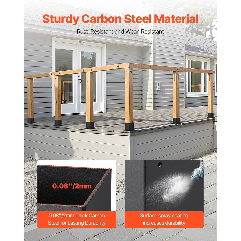 Carbon steel post base bracket with rust-resistant, spray-coated finish and flange