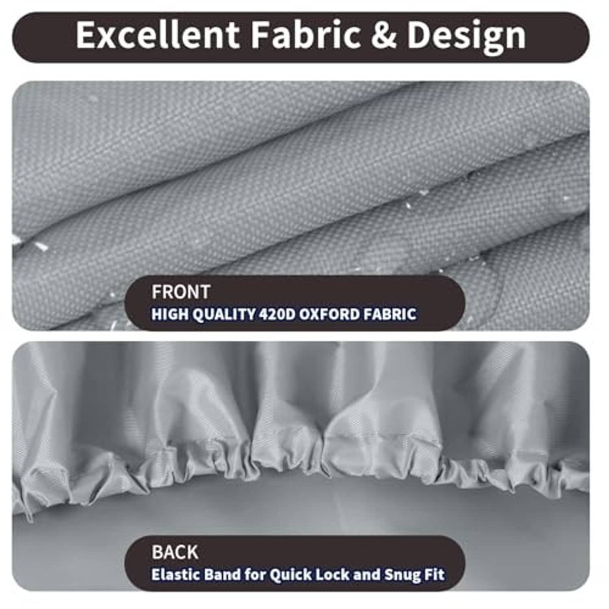 Gray 420D Oxford fabric tire covers with elastic band along the bottom edge