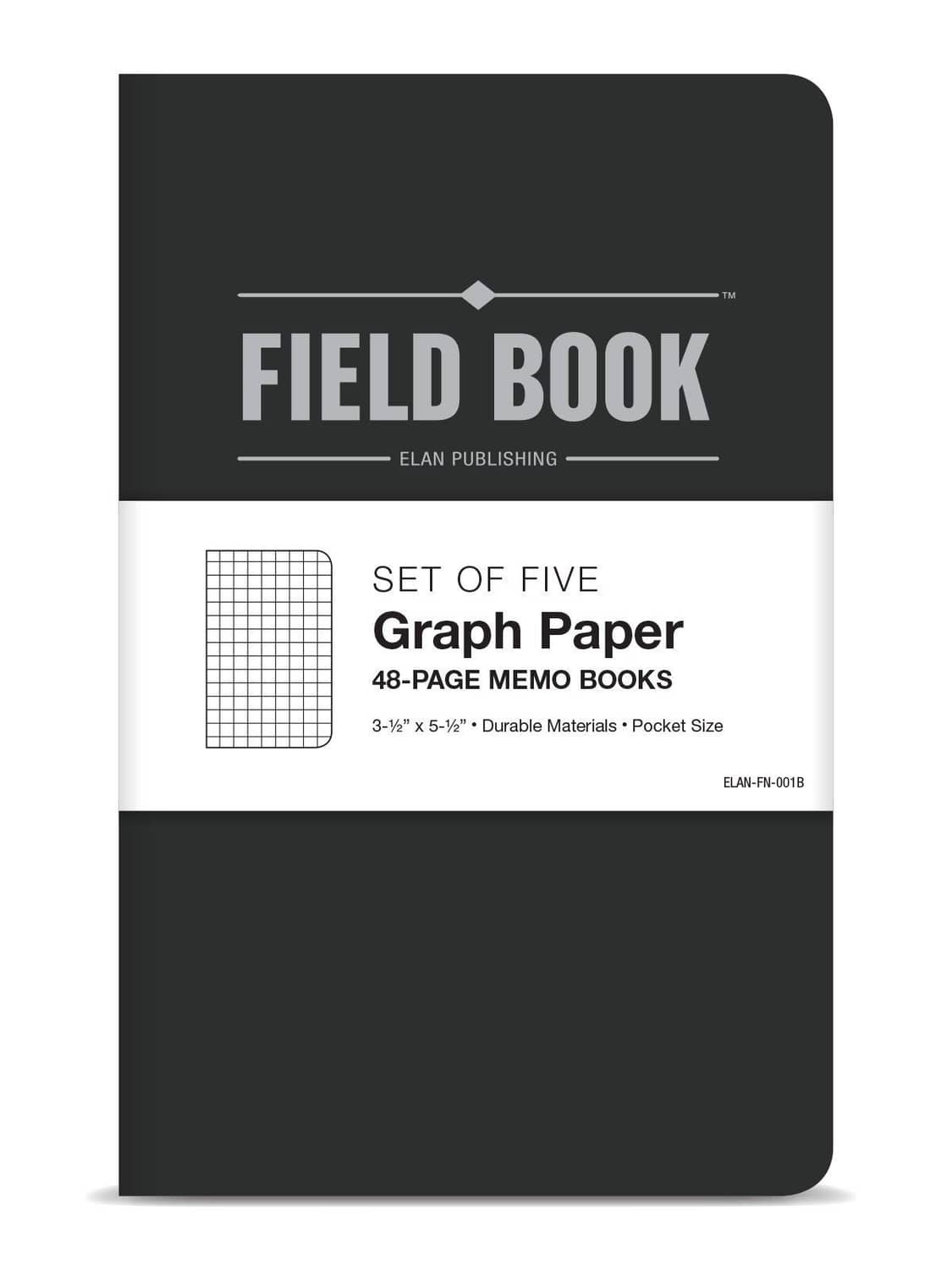 Set of five FIELD BOOK memo books, graph paper, black cover, pocket size