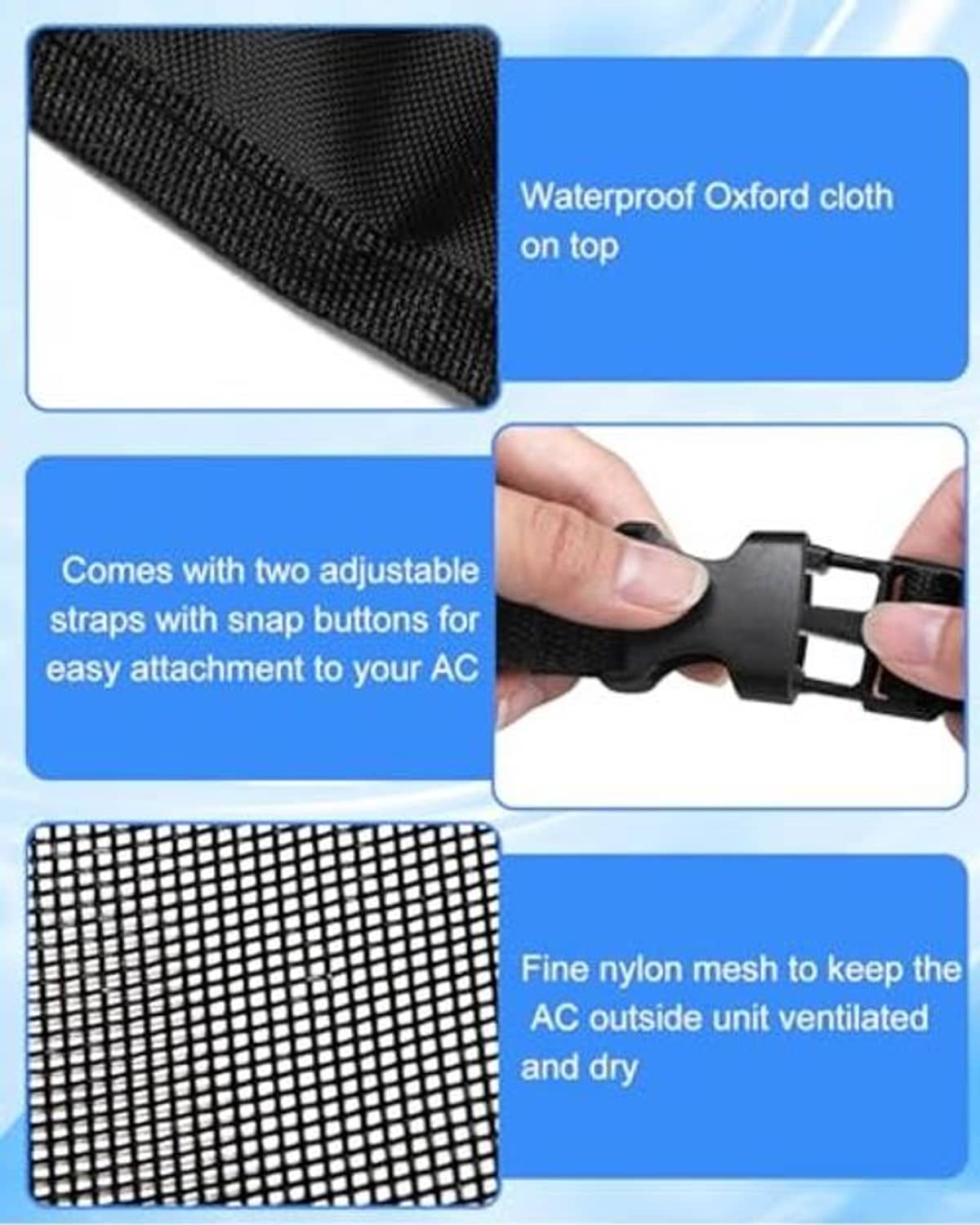 Mesh AC cover with stitched oxford fabric top and nylon mesh side panels
