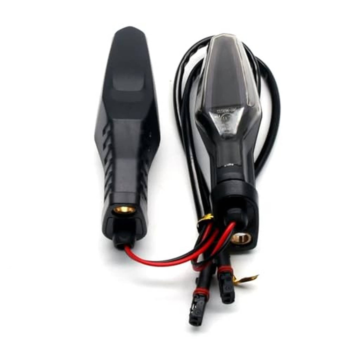 Motorcycle turn signal lights with smoked lens housings, wiring, and amber bulb bases
