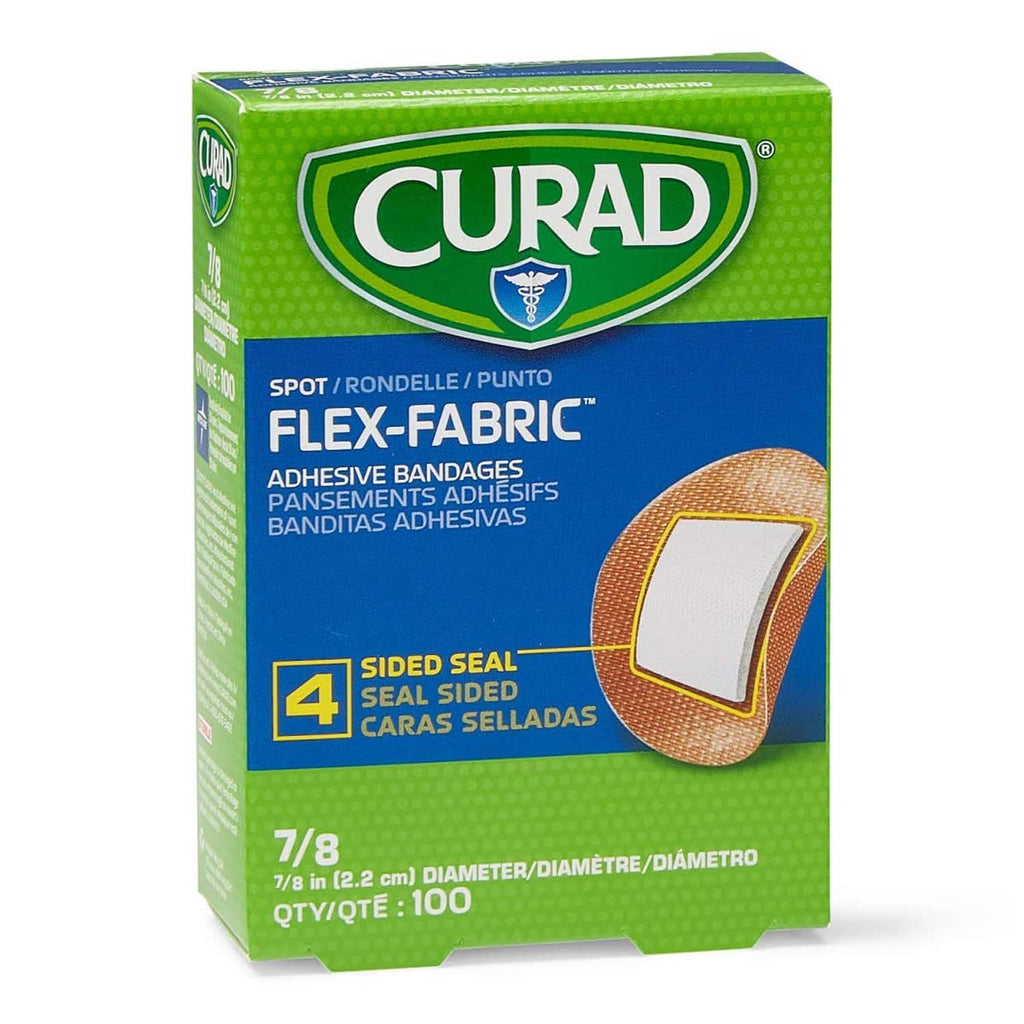 Adhesive fabric spot bandage pack, 7/8 in diameter, 100 count