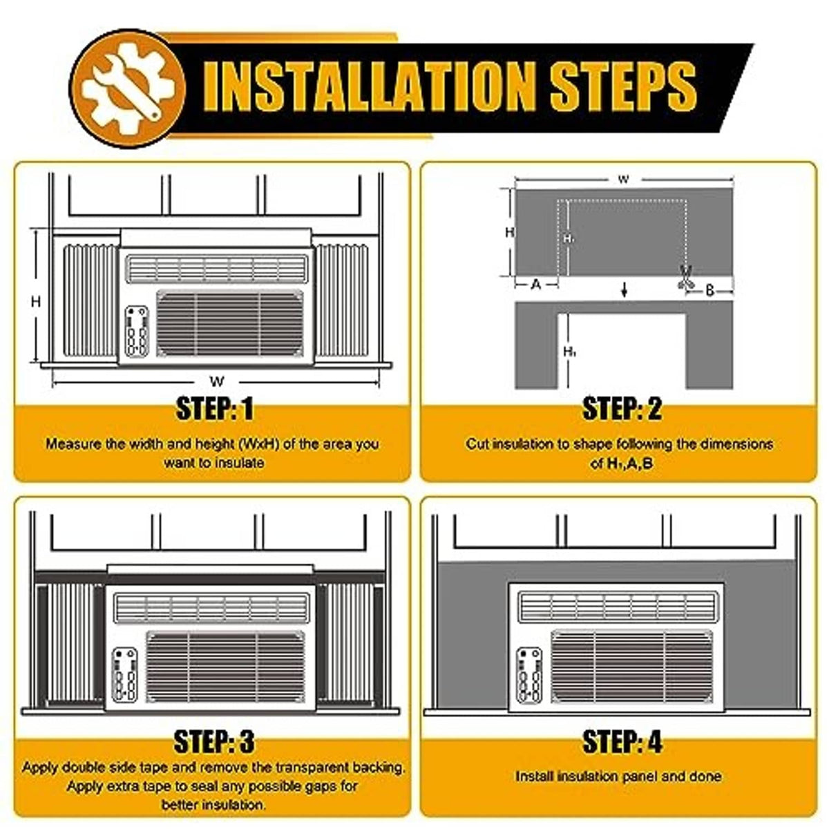 Installation steps for white AC foam side panel, measuring and trimming
