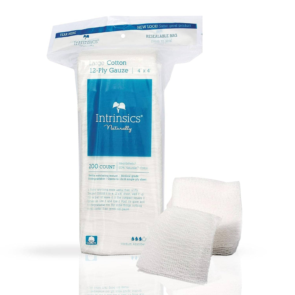 12-ply 4x4 cotton gauze pads, 200-count pack with stacked squares