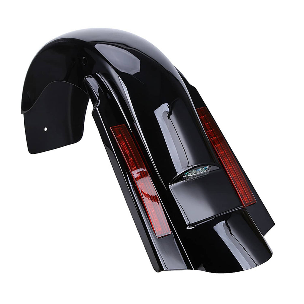Black LED rear fender with chrome accents, red vertical bars, and center marker lens