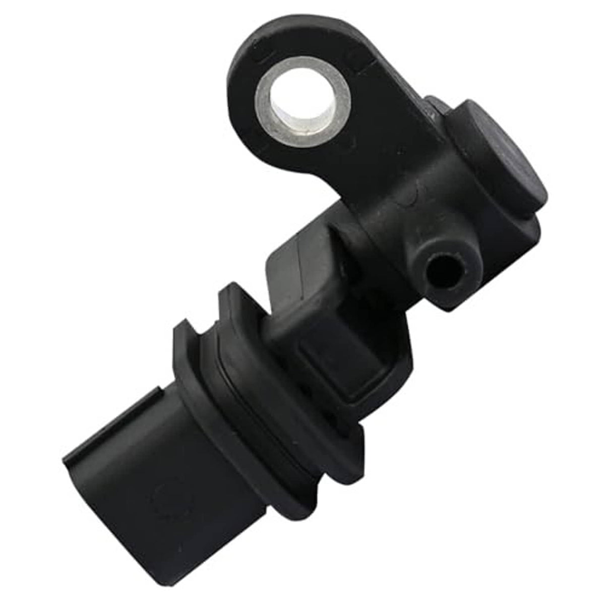 Crankshaft position sensor, black plastic body with metal mounting hole and side connector