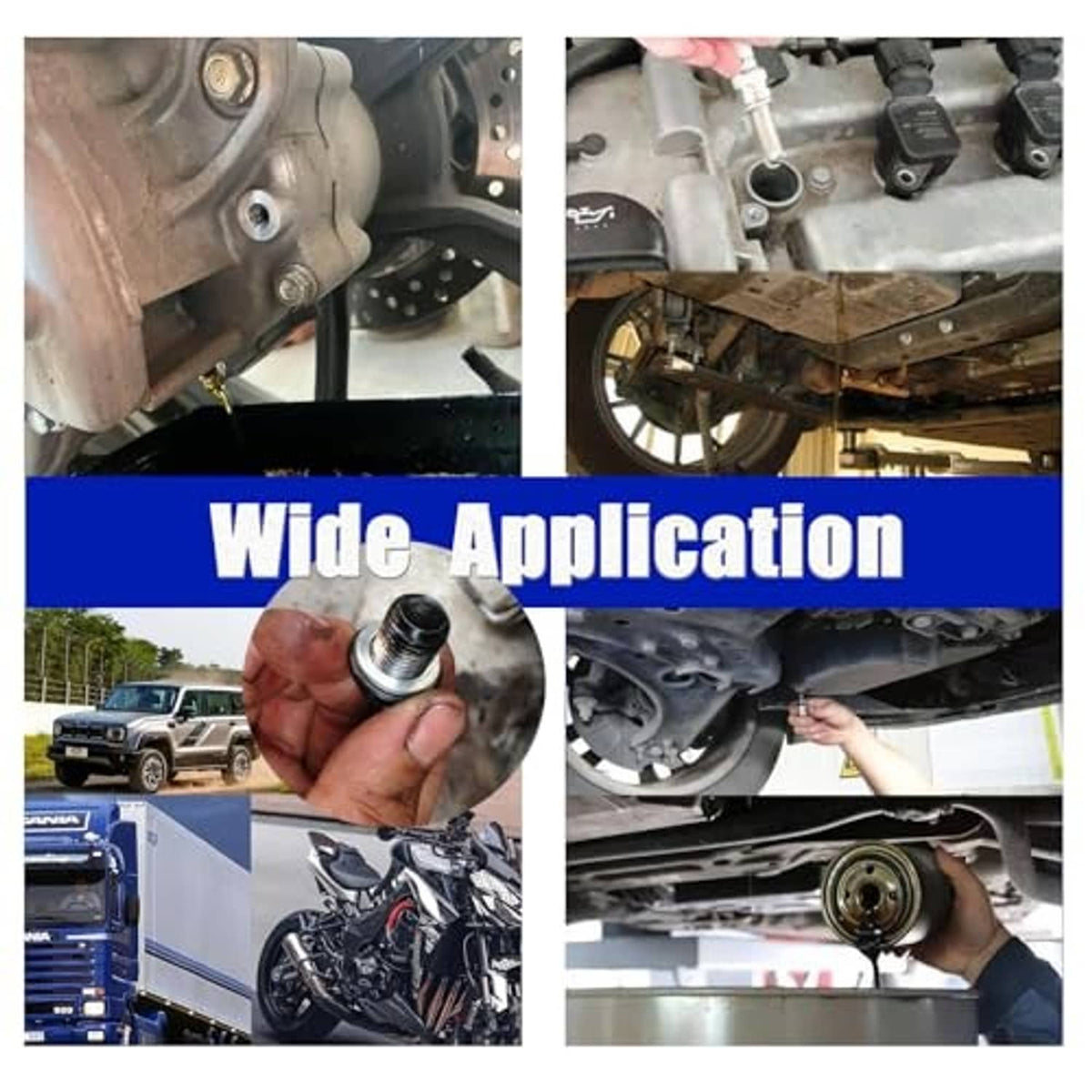 Crush washers for oil drain plug shown on vehicles, hand holding a washer
