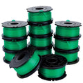 Green trimmer line replacement spools with black hubs, 12-pack set