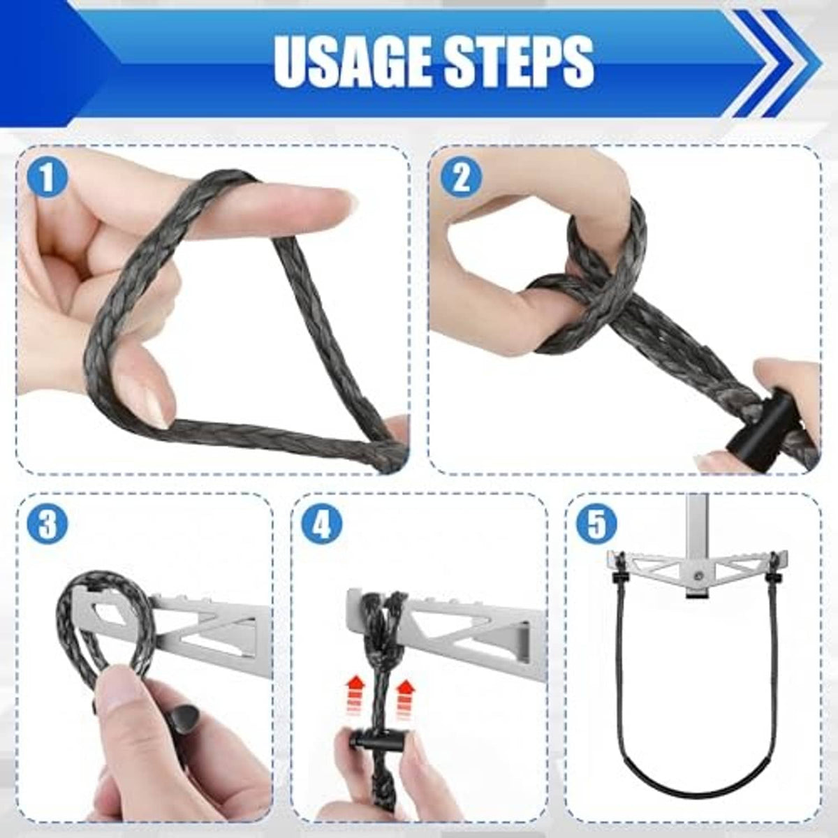Usage steps graphic showing how to attach and use the rope step aider