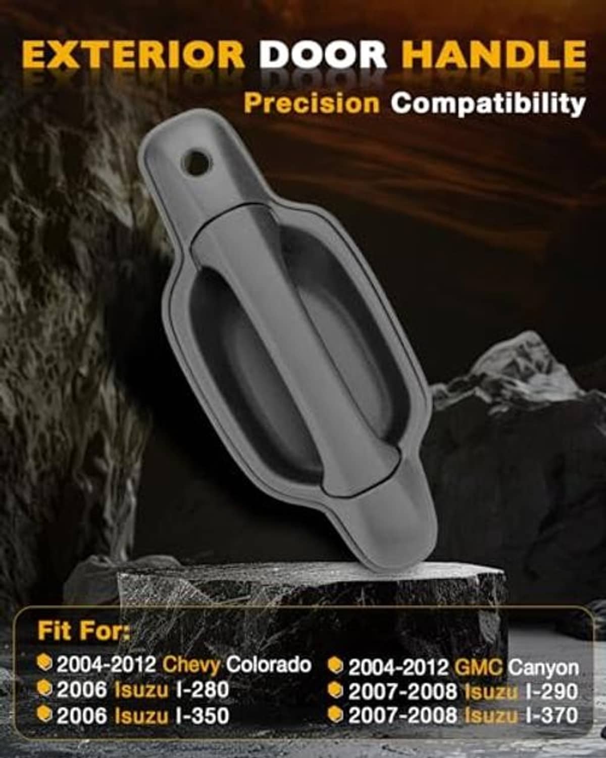Gray exterior door handle with oval grip and visible mounting points