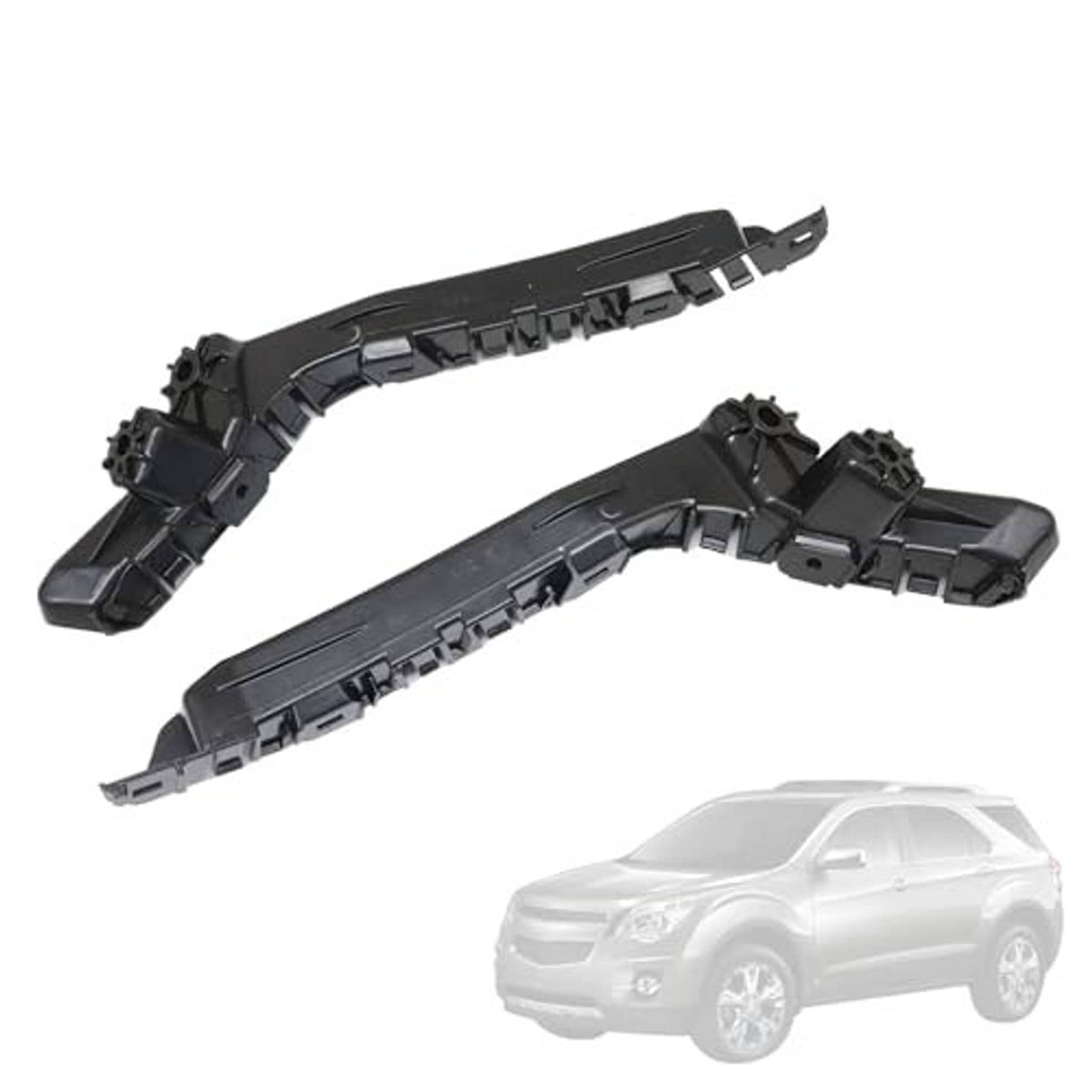 Black front bumper cover retainer brackets with clips, driver and passenger pair