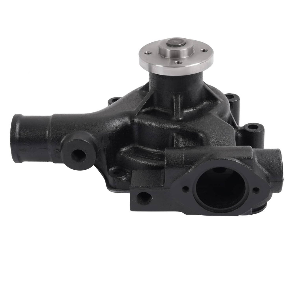 Water pump with black housing and silver top bearing cap