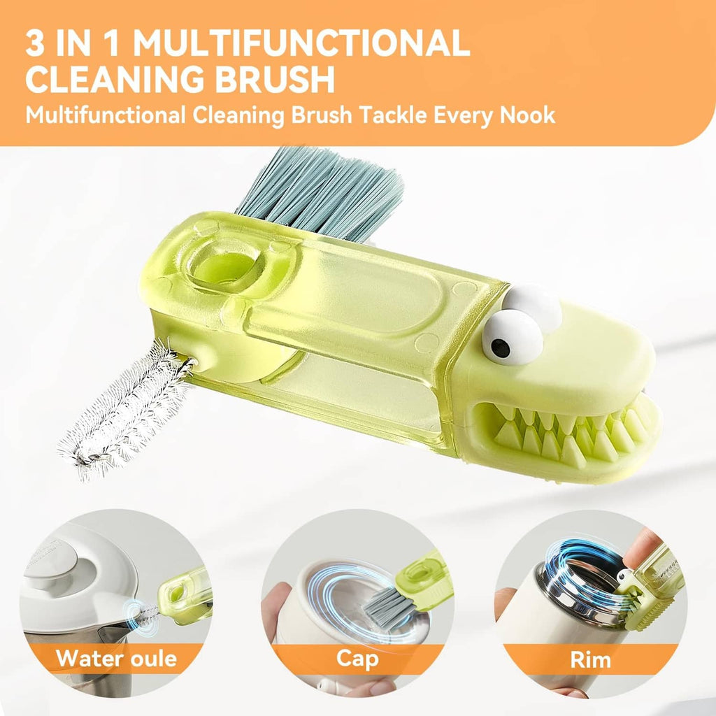 Green multifunction cleaning brush with rim brush head and side scrub bristles
