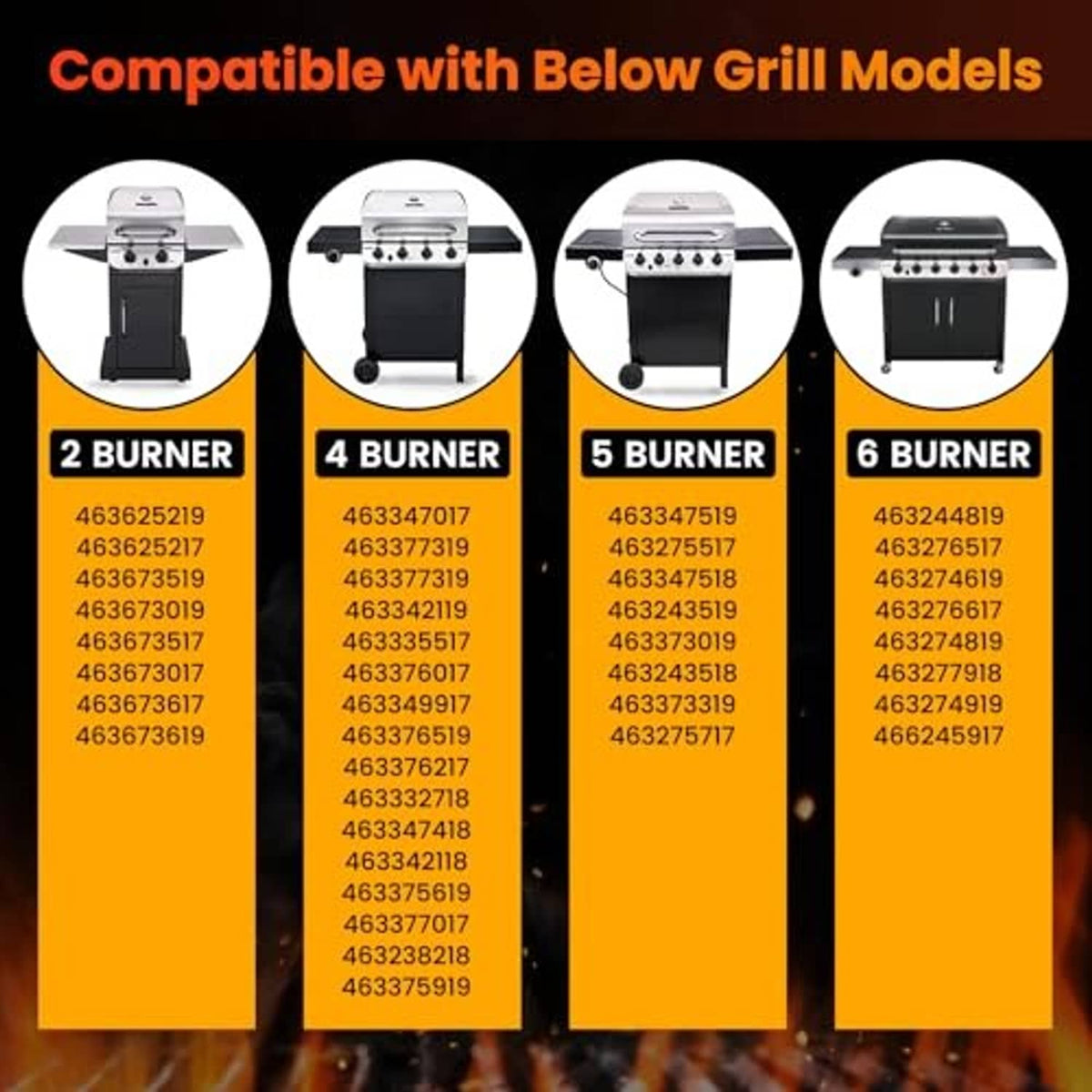 Stainless grill replacement burner parts compatible with multiple burner models