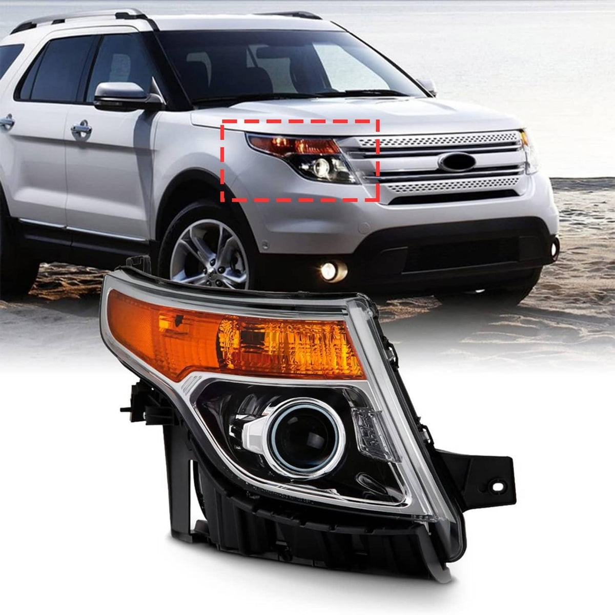 Passenger-side halogen headlight with amber turn signal and clear projector lens