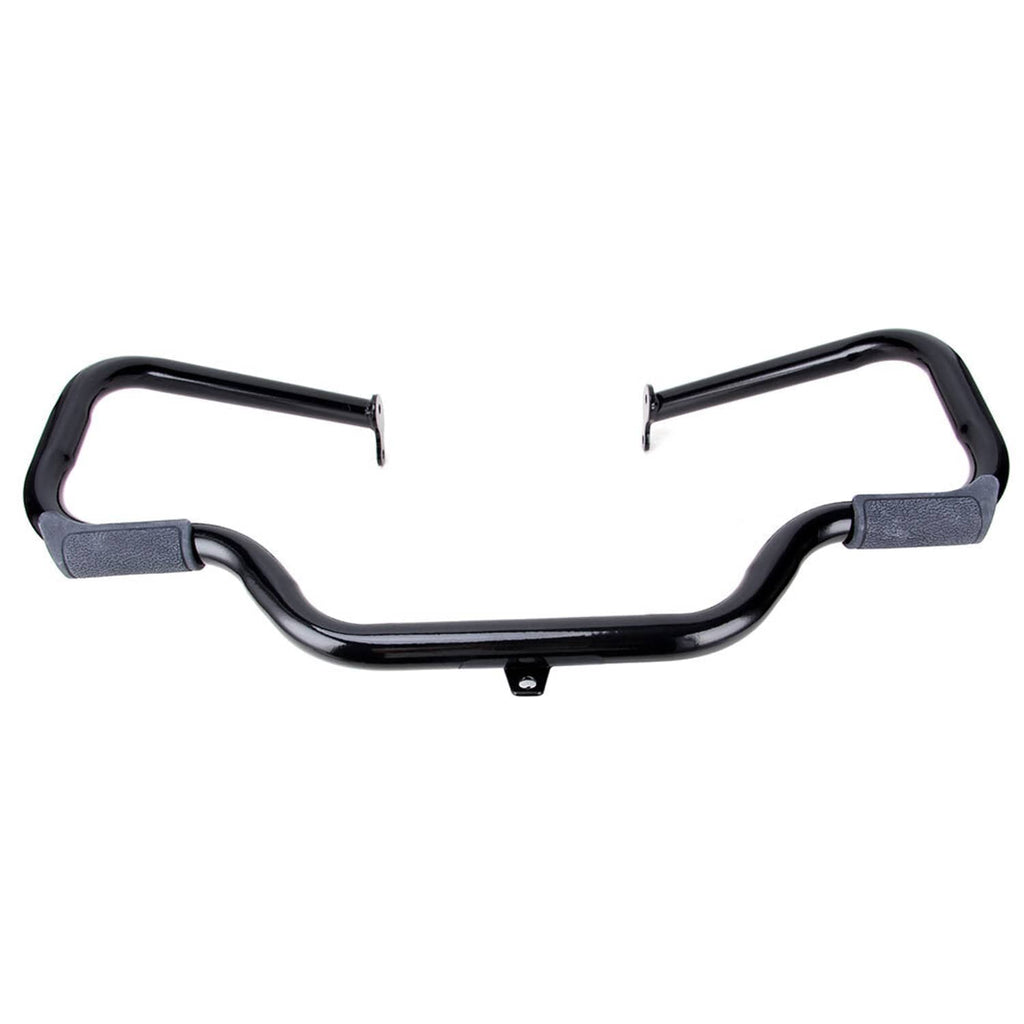 Black engine crash guard bar with curved guard sections and gray foam/rubber pads