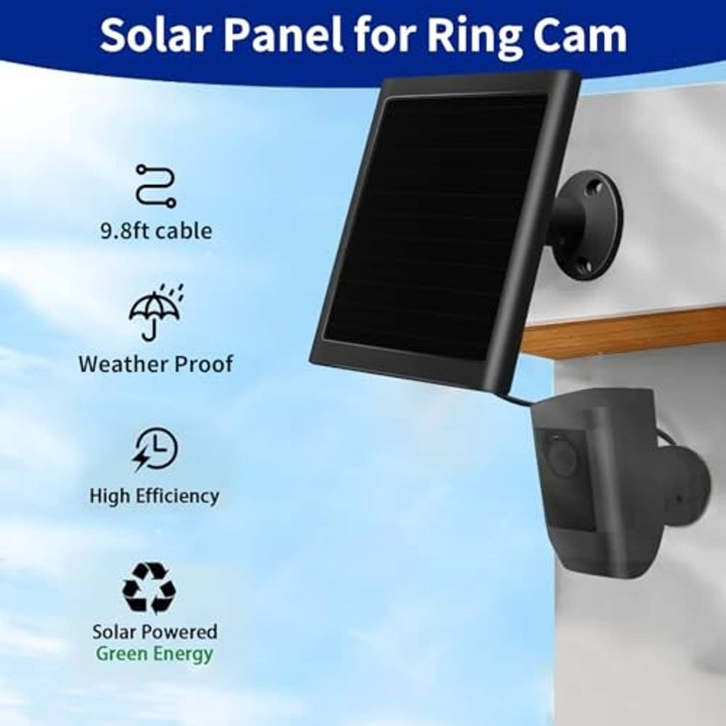 Black solar panel with mounting bracket and cable attached