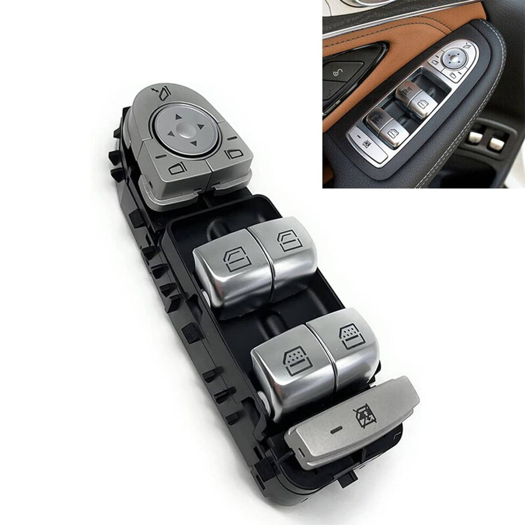 Power window master switch with round control dial and silver window buttons