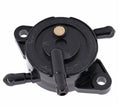 Black fuel pump with inlet/outlet nipples and filter mesh on circular cap