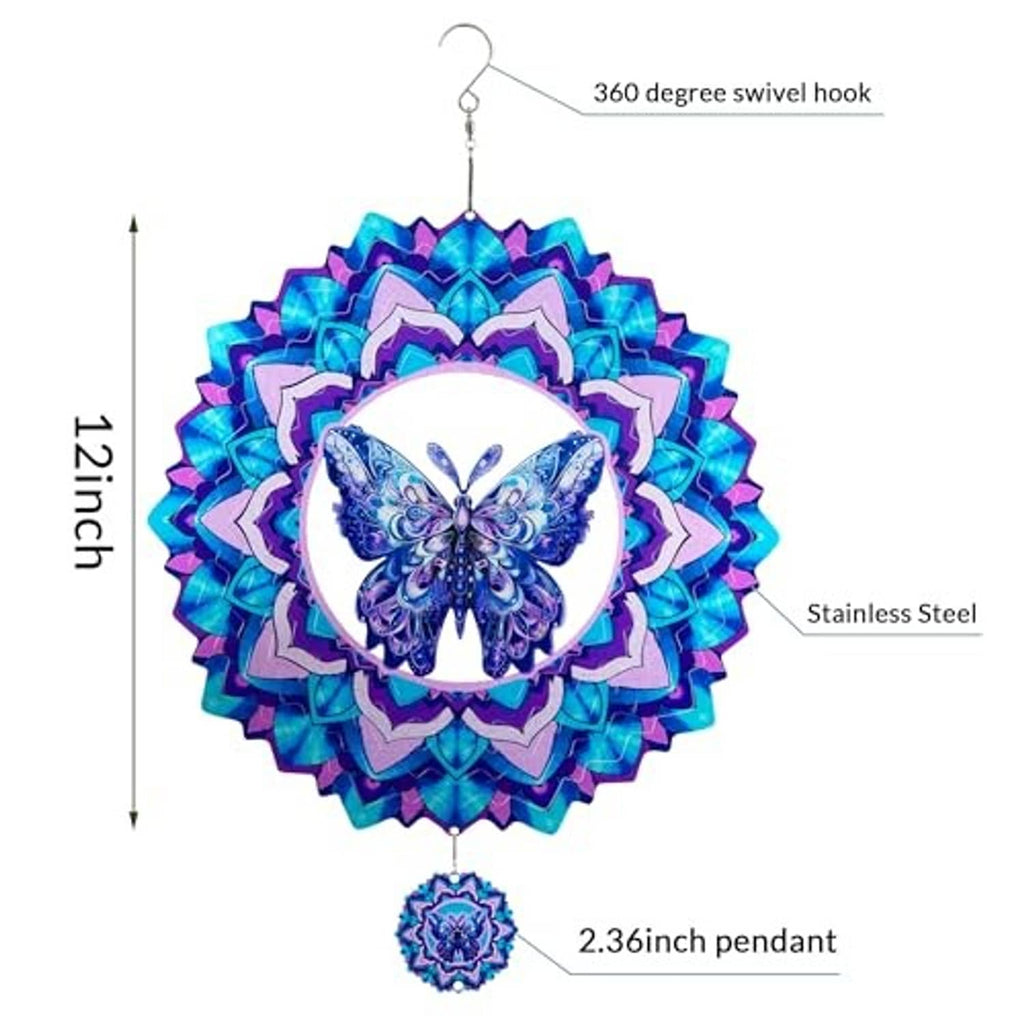 12-inch butterfly wind spinner with stainless steel swivel hook and small pendant