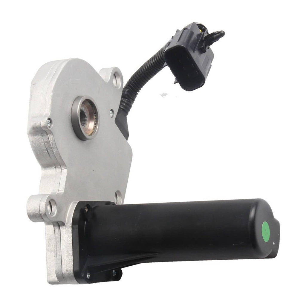 Transfer case shift actuator motor with black cylindrical body and mounting bracket