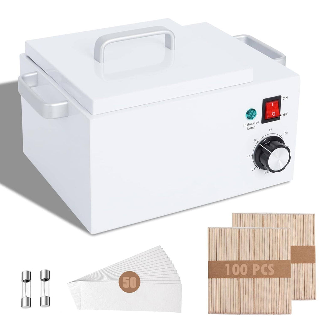White single-melter wax warmer with temperature control dial, power switch, and included wax supplies