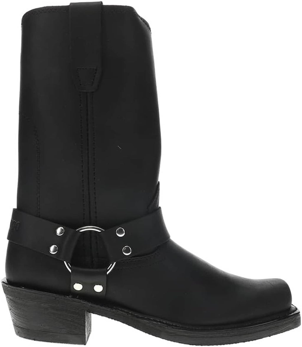 Women’s western harness boot, black leather-look with silver stud accents on side harness
