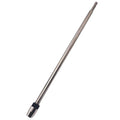 Steel bit holder extension with quick-release end, long cylindrical shaft, black collar