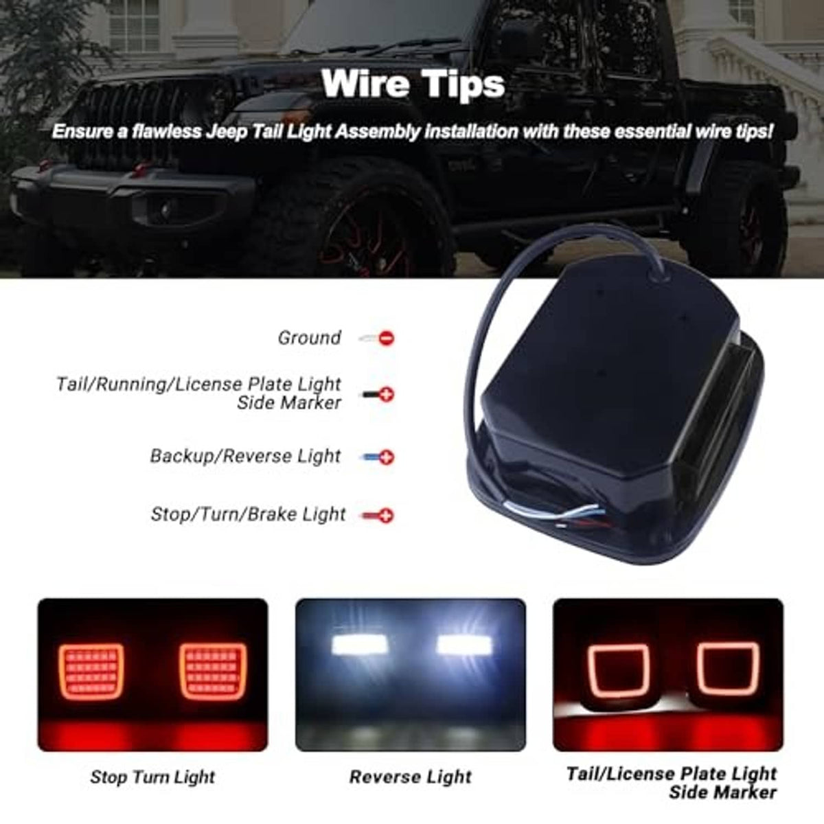 Square smoked tail light with internal wiring and red/white LED illumination