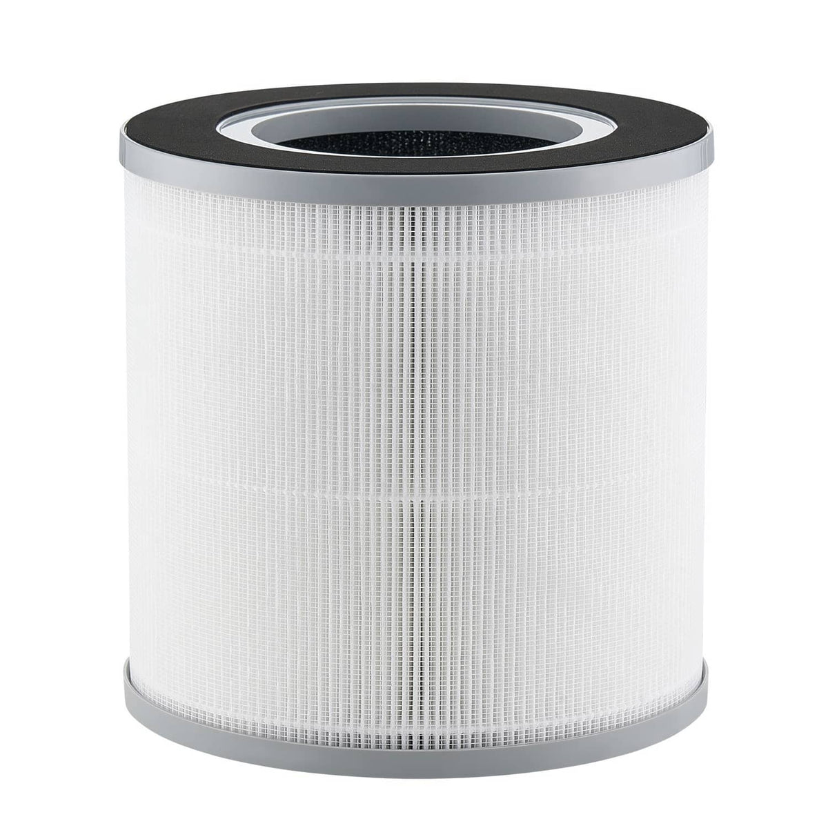 Cylindrical replacement air filter cartridge with dark top opening and white pleated media