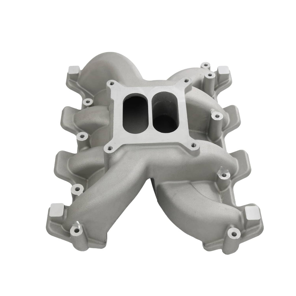 Aluminum dual-runner intake manifold with two ports and side mounting blocks
