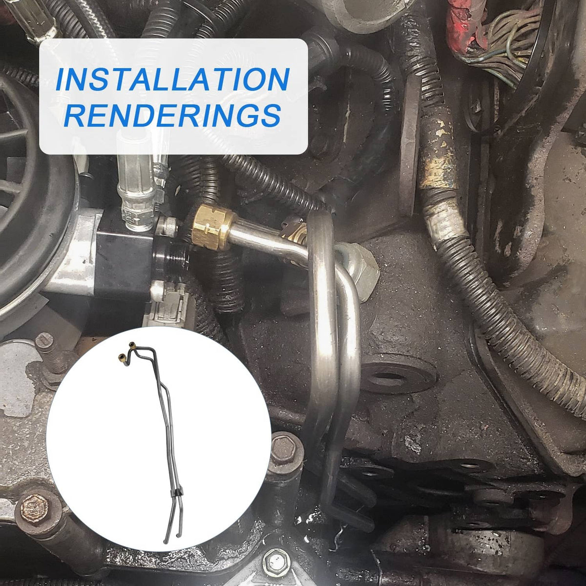 Diesel fuel return line assembly installed near engine components, metal fuel lines