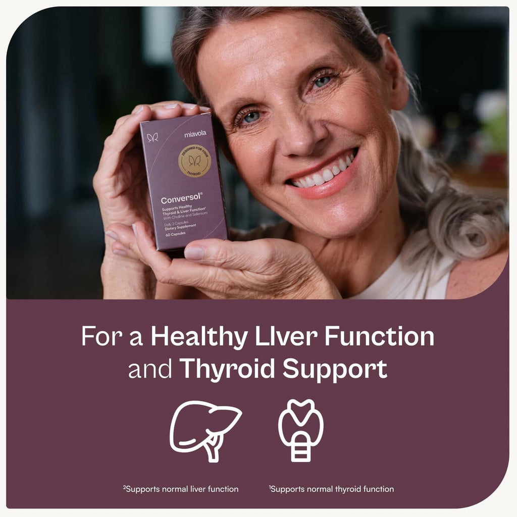 Thyroid support supplement bottle label, shown with text for healthy liver and thyroid support