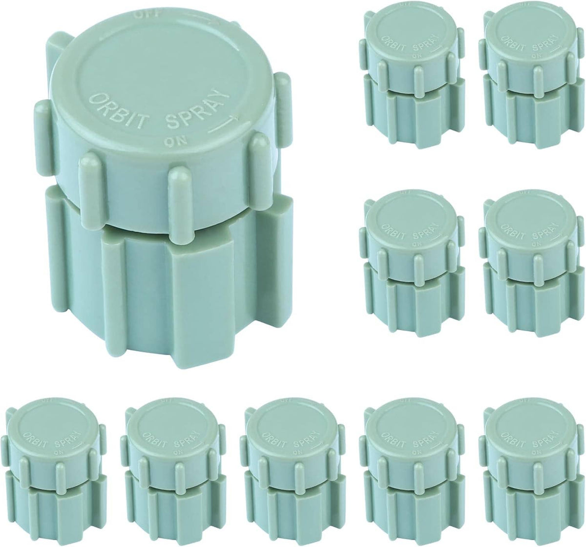 Mint green sprinkler bubbler heads, 10-pack, molded caps with side snap clips